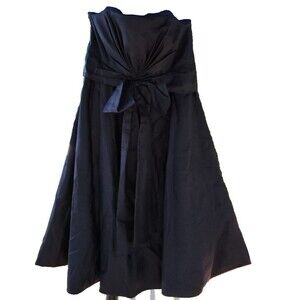 White House Black Market Chiffon Midi Dress Sz 0 XS Ruching Bow Black Whimsygoth